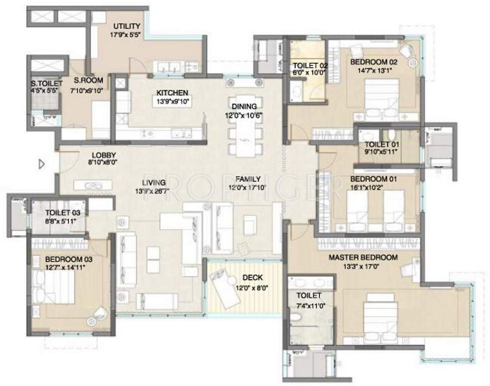 Embassy Pristine (4BHK+4T (3,633 sq ft) + Servant Room 3633 sq ft)