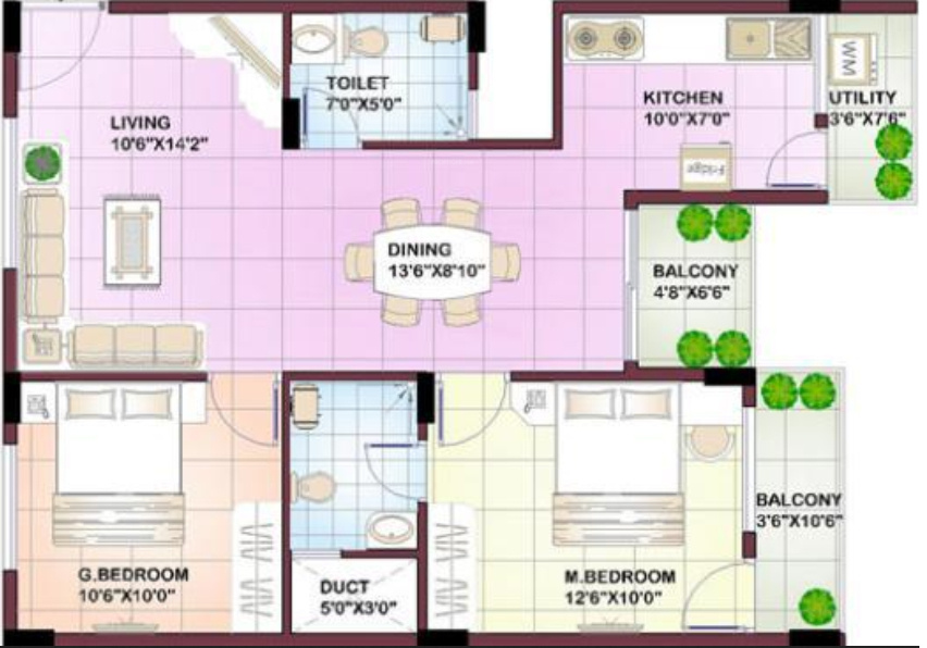 Sowparnika Projects Chandrakantha (2BHK+2T (1,074 sq ft) 1074 sq ft)
