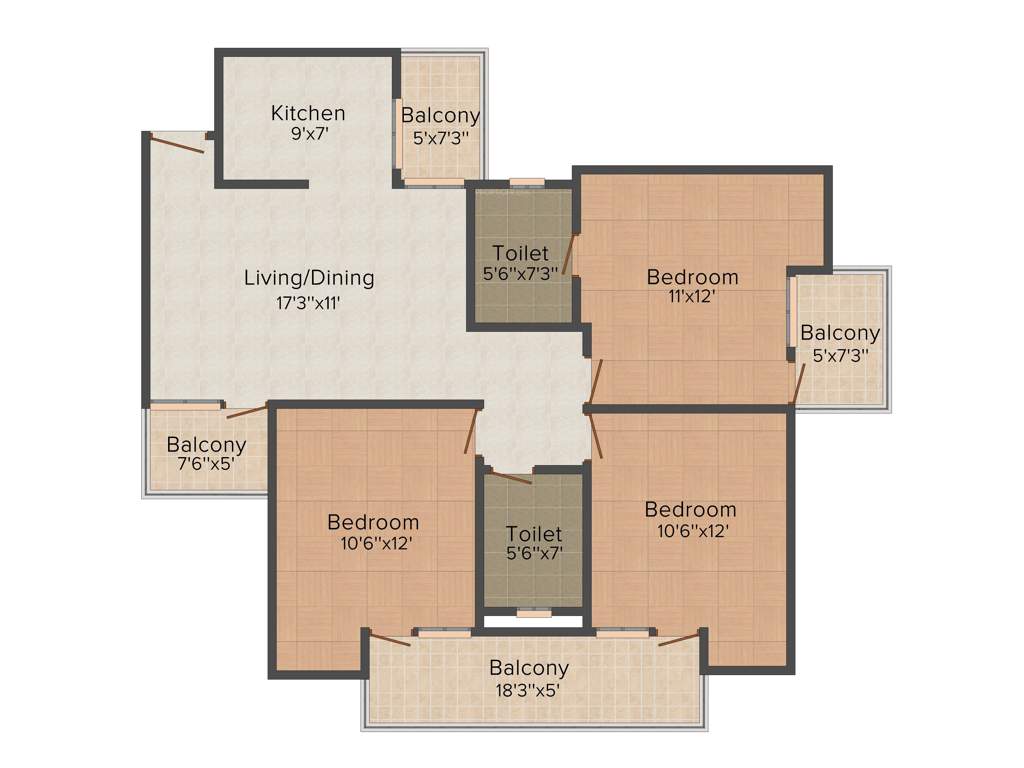 Shubhkamna Epic (3BHK+2T (1,365 sq ft) 1365 sq ft)