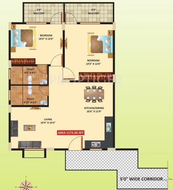 Himagiri Residency (2BHK+2T (1,173 sq ft) 1173 sq ft)