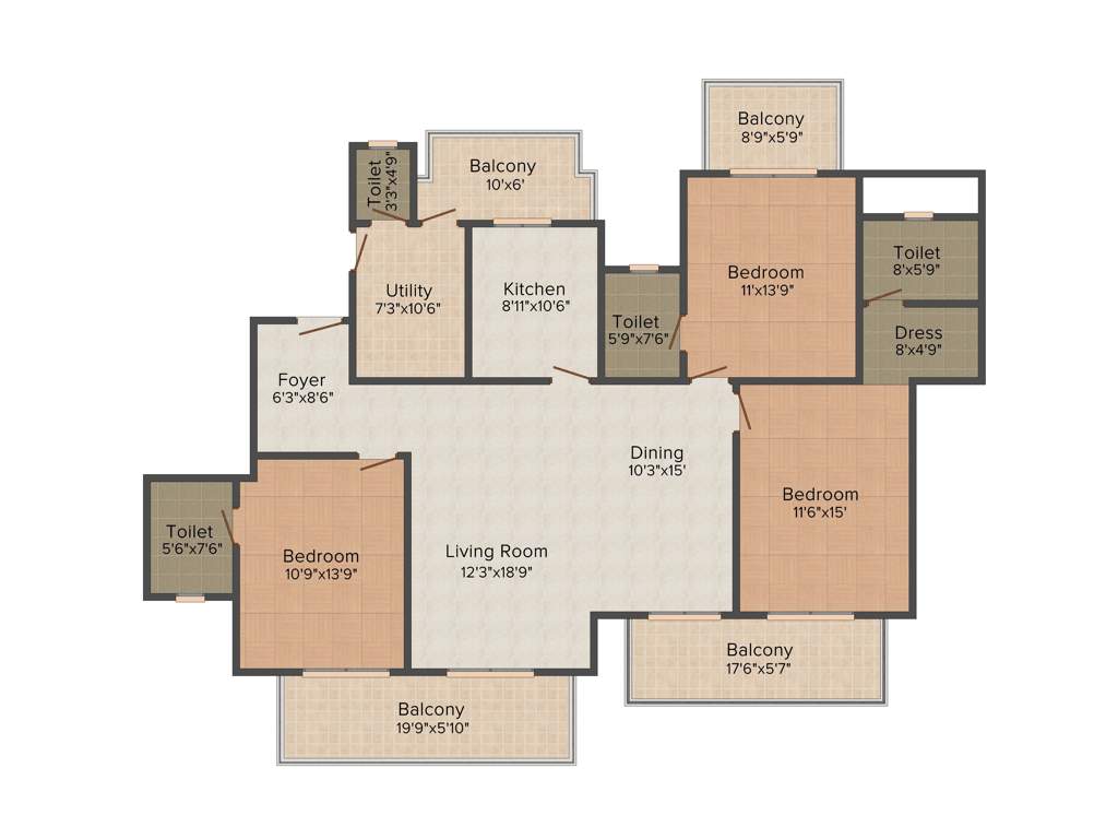ATS Triumph (3BHK+3T (2,290 sq ft) + Servant Room 2290 sq ft)