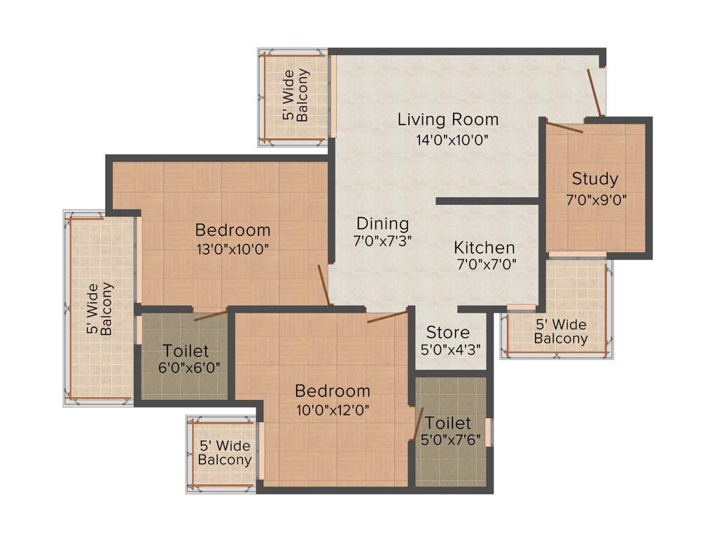 Gaursons 12th Avenue (2BHK+2T (1,225 sq ft) + Study Room 1225 sq ft)