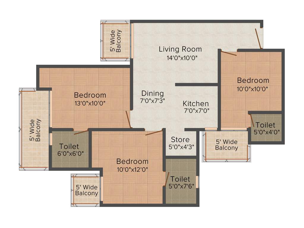 Gaursons 12th Avenue (3BHK+3T (1,320 sq ft) 1320 sq ft)