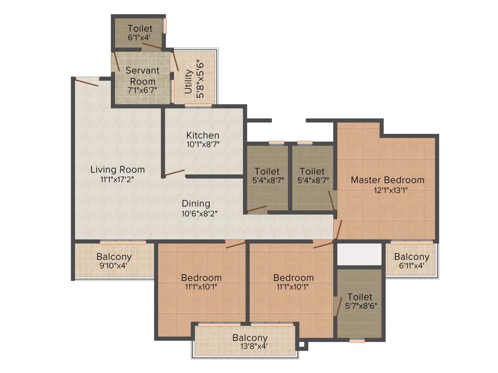 3C Lotus Zing (3BHK+4T (1,600 sq ft) + Servant Room 1600 sq ft)