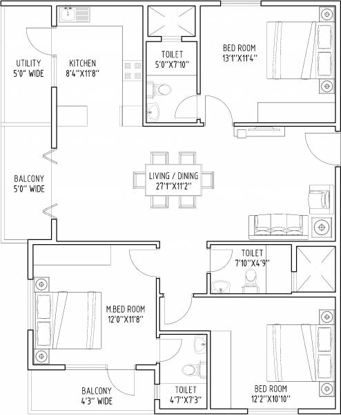 Richmond Pride (3BHK+3T (1,551 sq ft) 1551 sq ft)