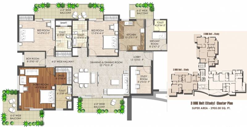 Spaze Kalistaa (3BHK+3T (2,905 sq ft)   Study Room 2905 sq ft)