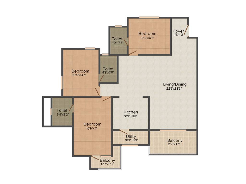 Aratt Requizza (3BHK+3T (1,733 sq ft) 1733 sq ft)