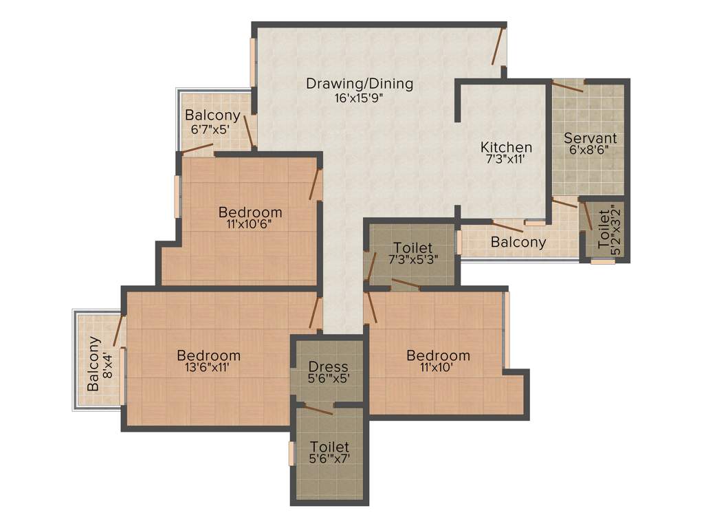 Earthcon Casa Royale (3BHK+3T (1,485 sq ft)   Servant Room 1485 sq ft)