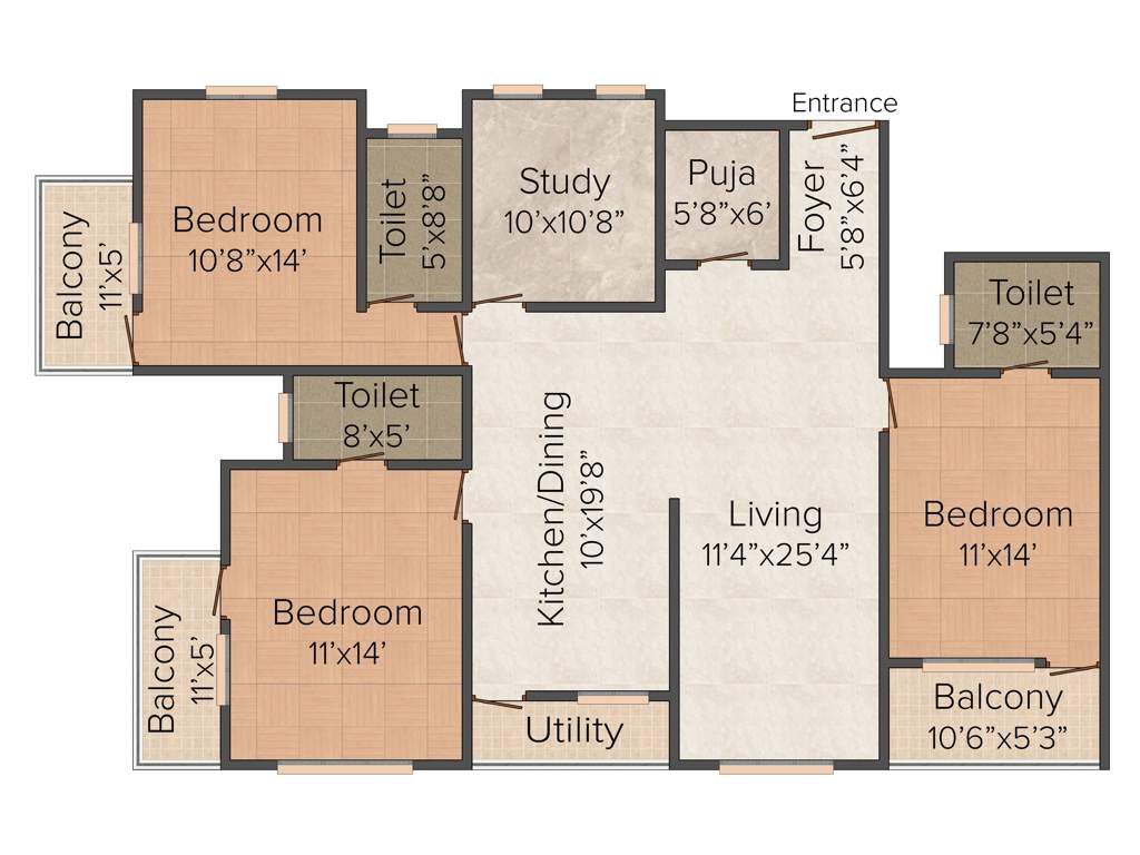 KMF Purab Manor (3BHK+3T (2,072 sq ft) + Study Room 2072 sq ft)