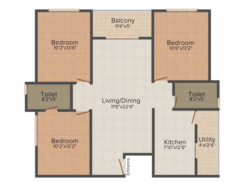 Green Lake Field Homes (3BHK+2T (1,415 sq ft) 1415 sq ft)