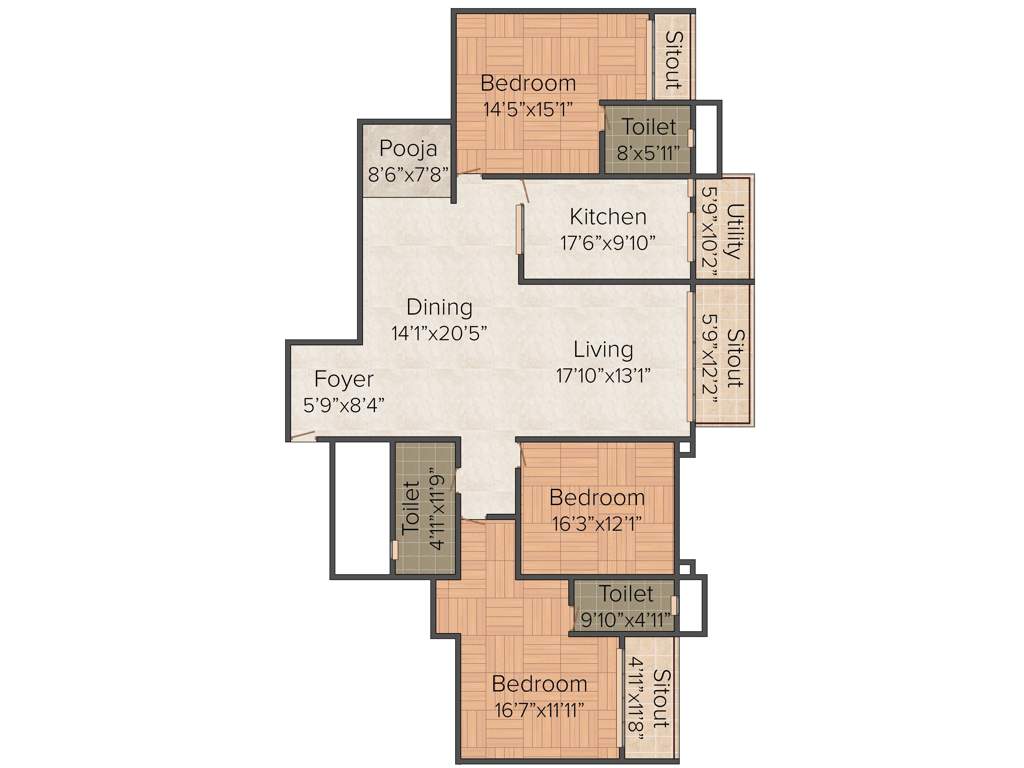 Indraprastha Ruhe (3BHK+3T (2,638 sq ft)   Pooja Room 2638 sq ft)