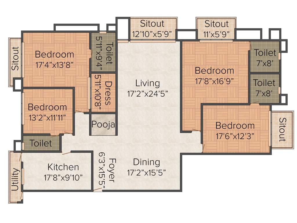 Indraprastha Ruhe (4BHK+4T (3,496 sq ft)   Servant Room 3496 sq ft)