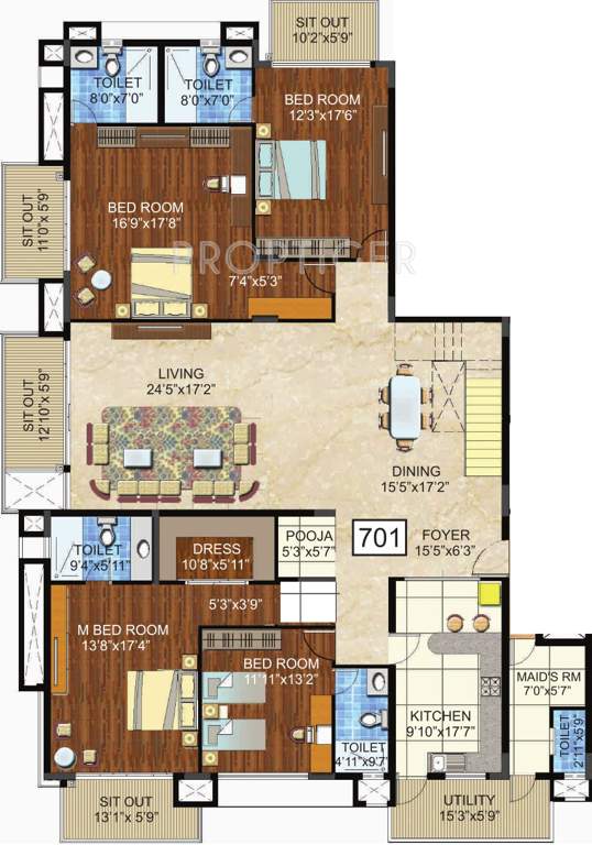 Indraprastha Ruhe (4BHK+4T (3,720 sq ft)   Servant Room 3720 sq ft)