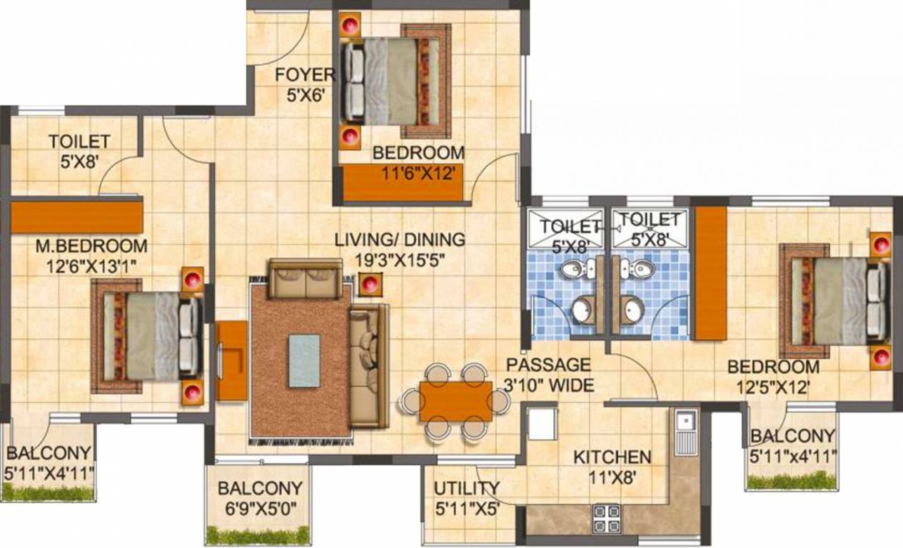 MJR Pearl (3BHK+3T (1,650 sq ft) 1650 sq ft)