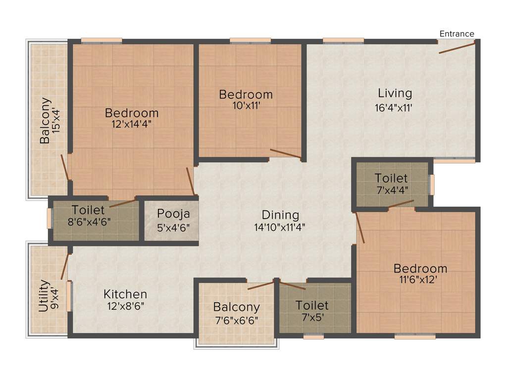 Saranya Sarovar (3BHK+3T (1,516 sq ft)   Pooja Room 1516 sq ft)