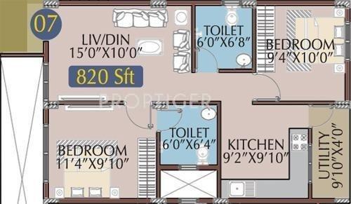 Radiant Royal Woods (2BHK+2T (820 sq ft) 820 sq ft)