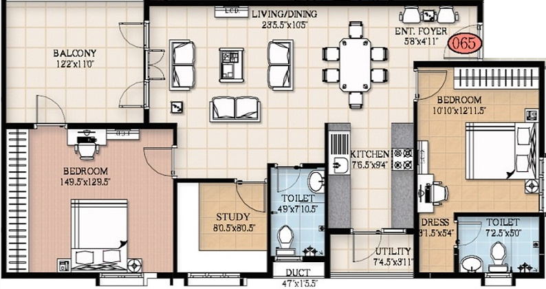 Trifecta Esplanade (2BHK+2T (1,431 sq ft) + Study Room 1431 sq ft)