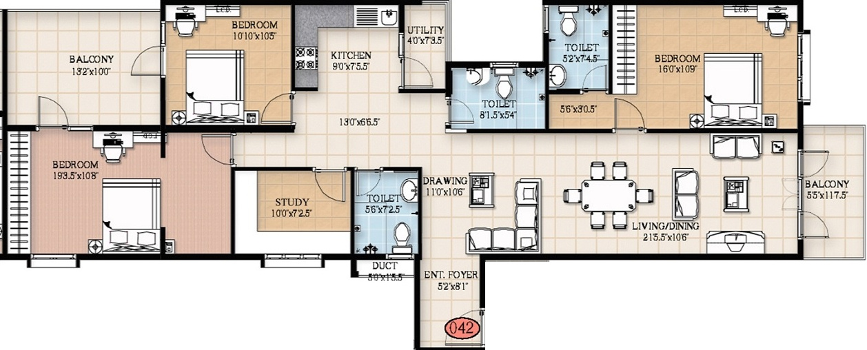 Trifecta Esplanade (3BHK+3T (1,718 sq ft) + Study Room 1718 sq ft)