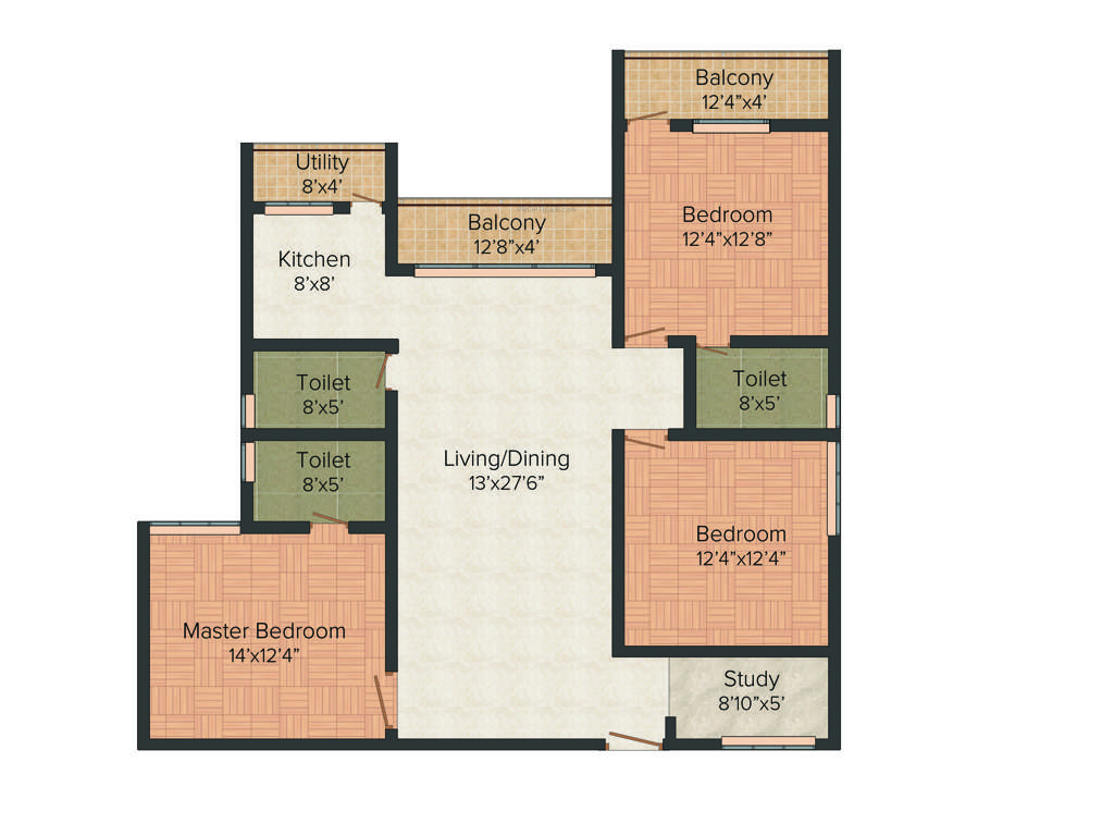 Jupiter Commanders Pinnacle (3BHK+3T (1,782 sq ft)   Study Room 1782 sq ft)