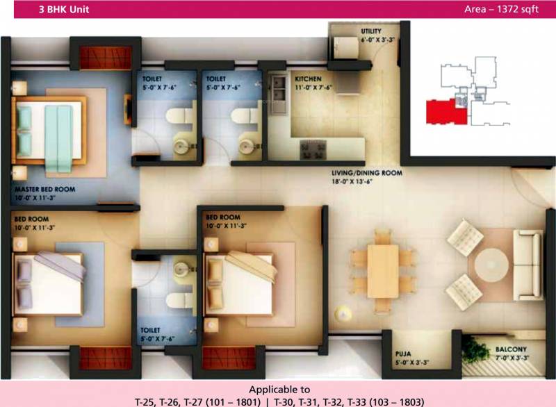 Arihant Chetna (3BHK+3T (1,372 sq ft) + Pooja Room 1372 sq ft)