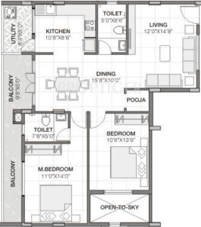 VRR Stone Arch (2BHK+2T (1,245 sq ft)   Pooja Room 1245 sq ft)