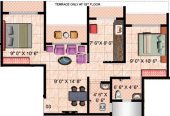 Mohan Greenwoods (2BHK+2T (855 sq ft) 855 sq ft)