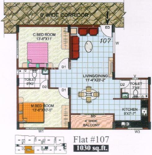 Shree Tirumala Sunidhi Desire (2BHK+2T (1,030 sq ft) 1030 sq ft)