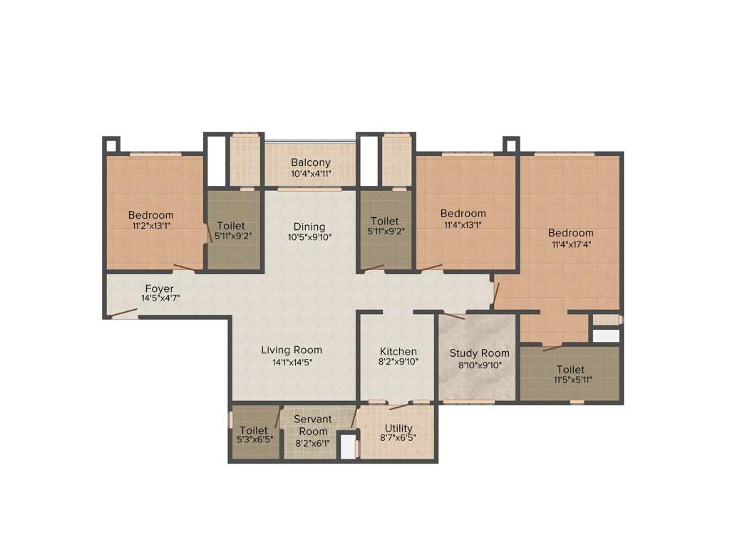 Sobha Eternia (3BHK+3T (2,206 sq ft) + Study Room 2206 sq ft)