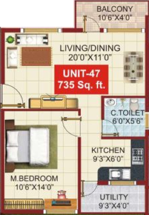 PSR Aster (1BHK+1T (735 sq ft) 735 sq ft)