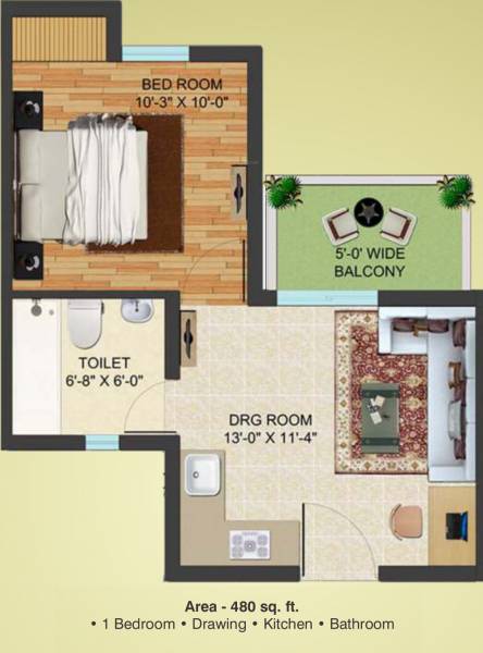 Supertech Golf Village (1BHK+1T (480 sq ft) 480 sq ft)