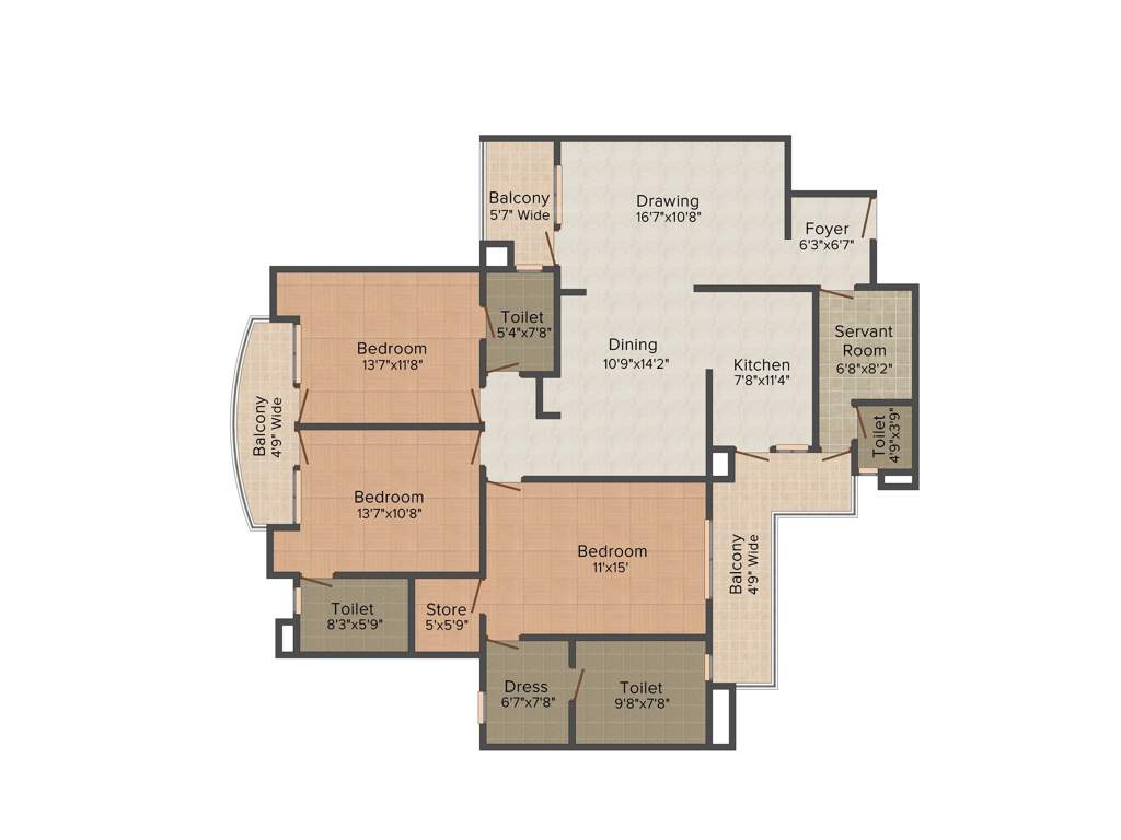 Supertech Emerald Court (3BHK+3T (2,290 sq ft)   Servant Room 2290 sq ft)