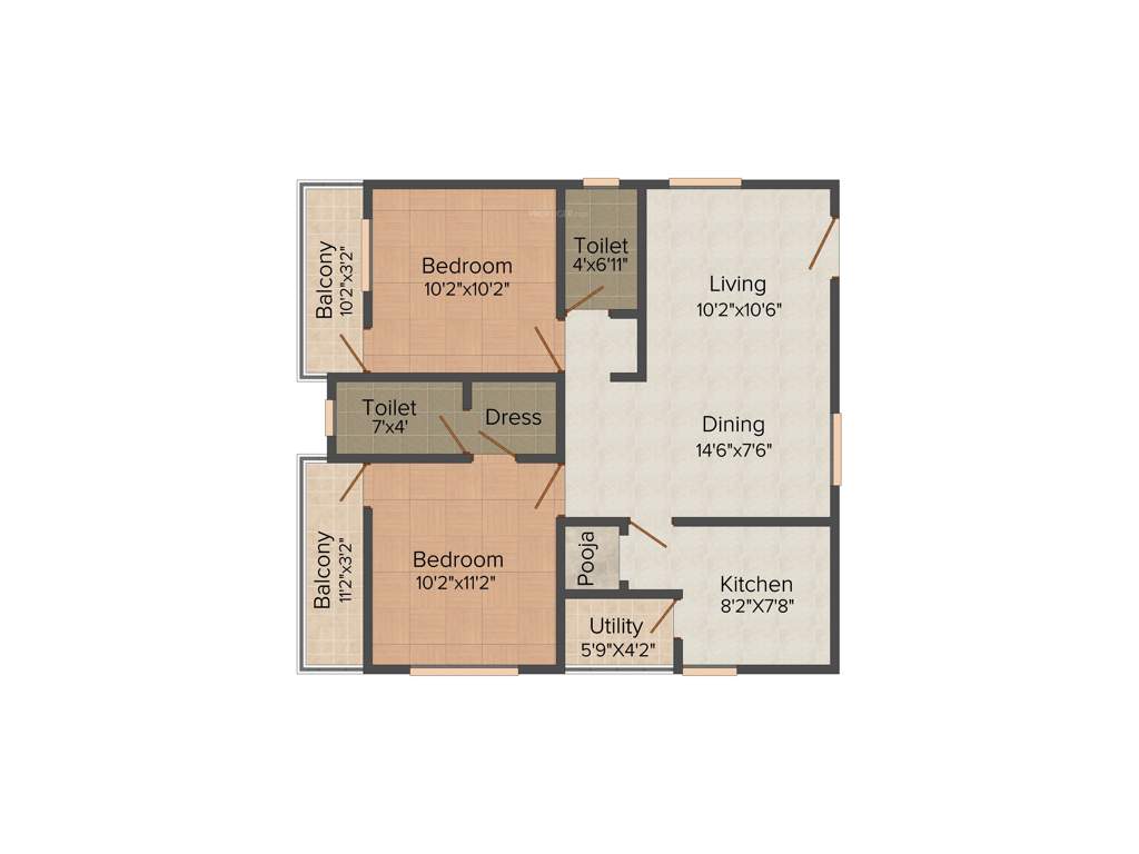 Vaastu Hill View 2 (2BHK+2T (970 sq ft)   Pooja Room 970 sq ft)