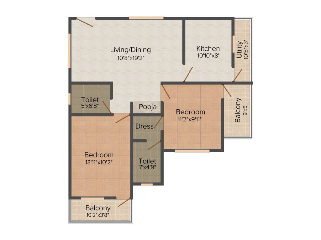 Vaastu Hill View 2 (2BHK+2T (1,080 sq ft) 1080 sq ft)