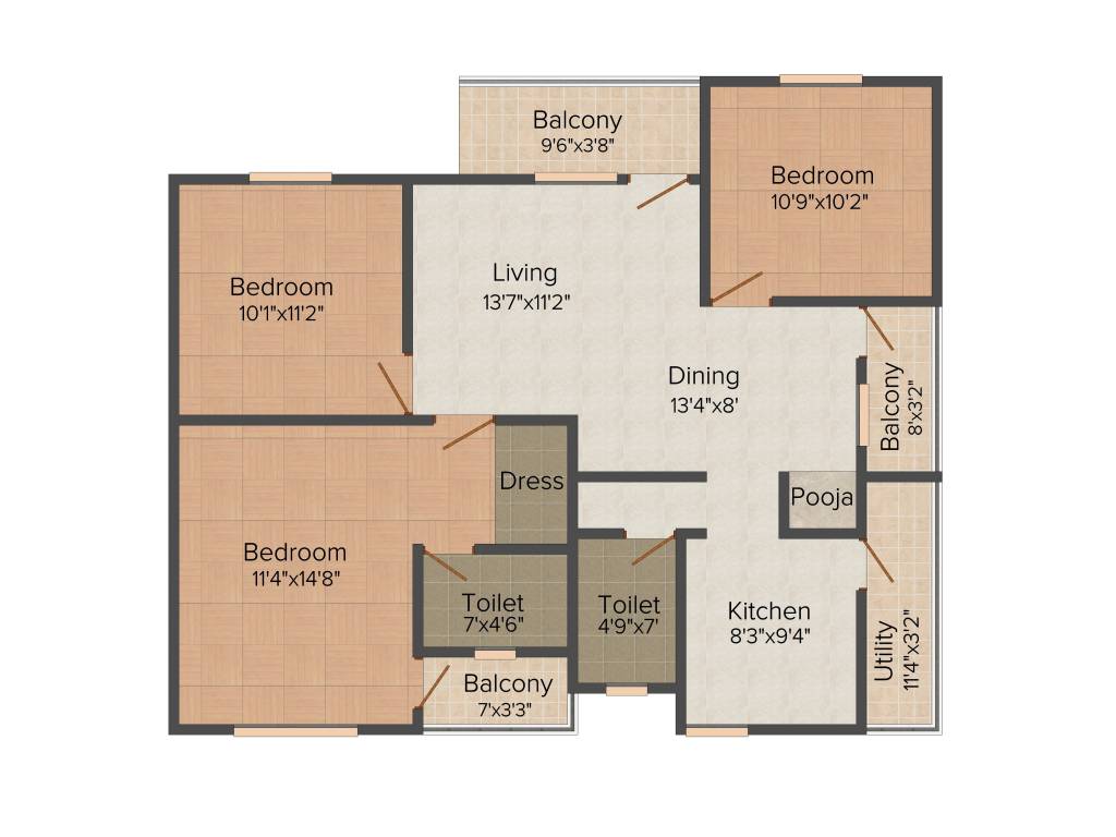 Vaastu Hill View 2 (3BHK+2T (1,300 sq ft) 1300 sq ft)