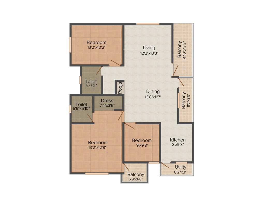 Vaastu Hill View 2 (3BHK+2T (1,470 sq ft)   Pooja Room 1470 sq ft)