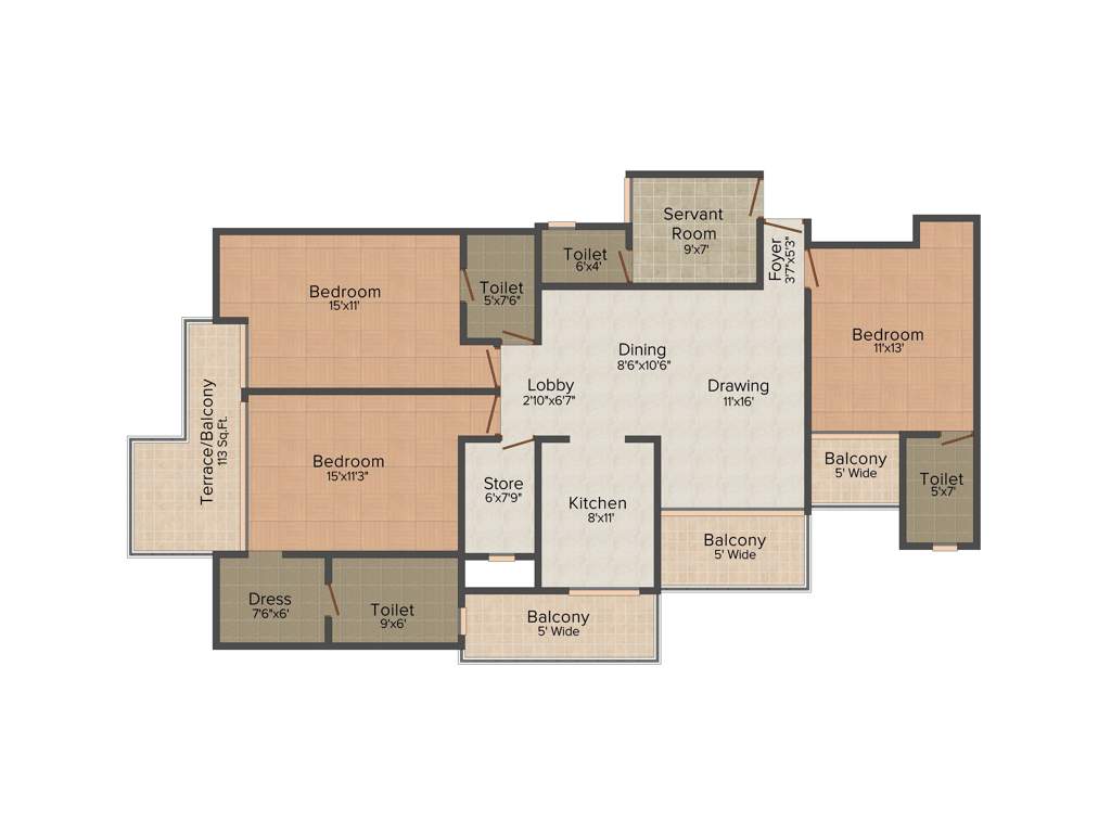 Ajnara Daffodil (3BHK+4T (2,095 sq ft) + Servant Room 2095 sq ft)