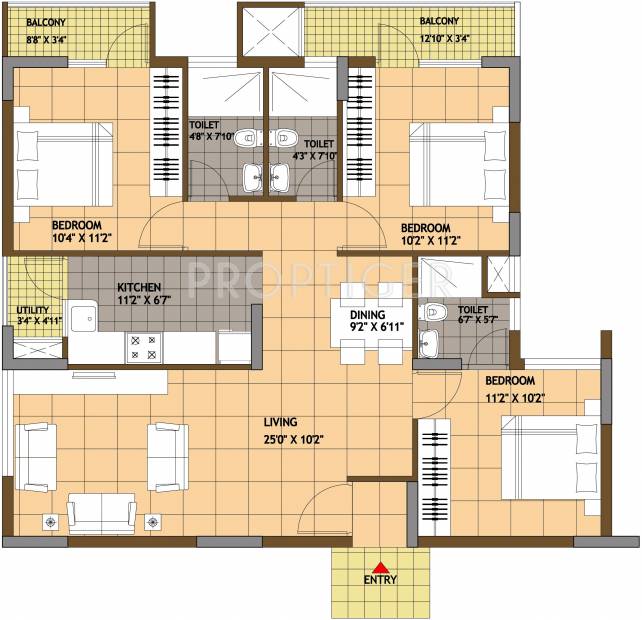 Sovereign Lake View (3BHK+3T (1,215 sq ft) 1215 sq ft)