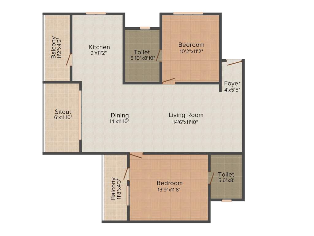 Jain East Parade (2BHK+2T (1,378 sq ft) 1378 sq ft)