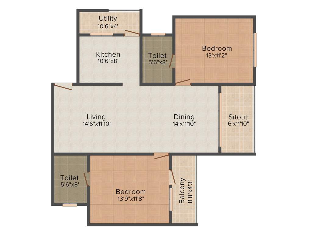 Jain East Parade (2BHK+2T (1,405 sq ft) 1405 sq ft)