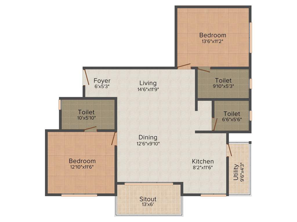 Jain East Parade (2BHK+2T (1,424 sq ft) + Study Room 1424 sq ft)