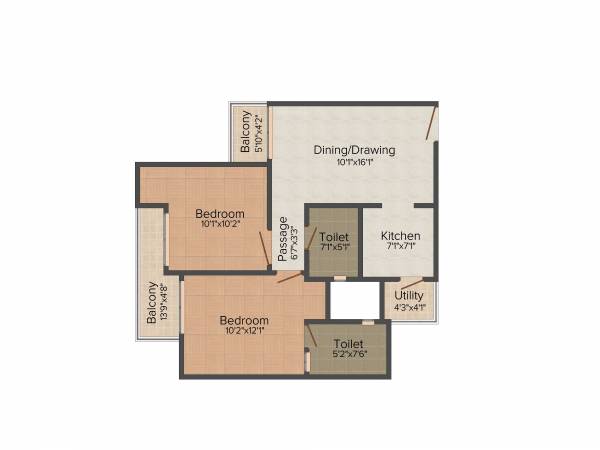  Cherry County (2BHK+2T (891 sq ft) 891 sq ft)