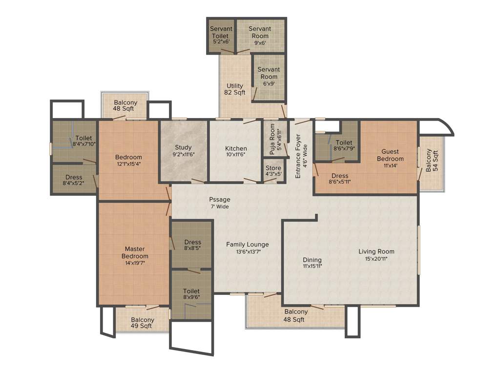 3C Lotus 300 (3BHK+5T (3,650 sq ft) + Study Room 3650 sq ft)