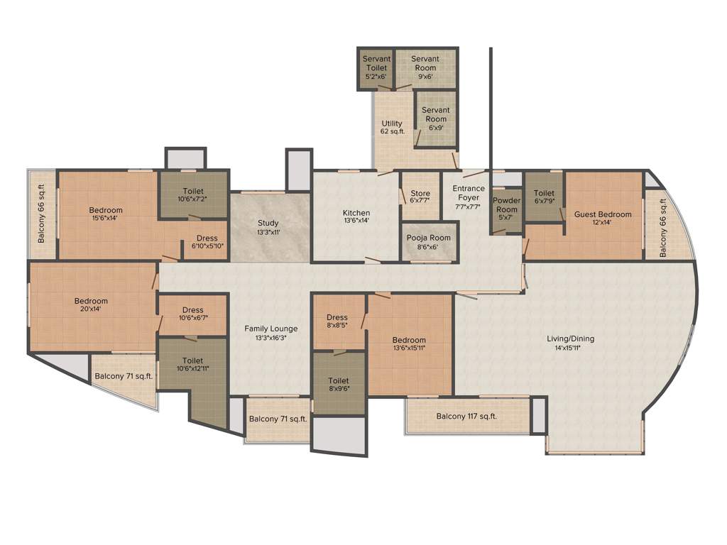 3C Lotus 300 (4BHK+6T (5,300 sq ft) + Study Room 5300 sq ft)