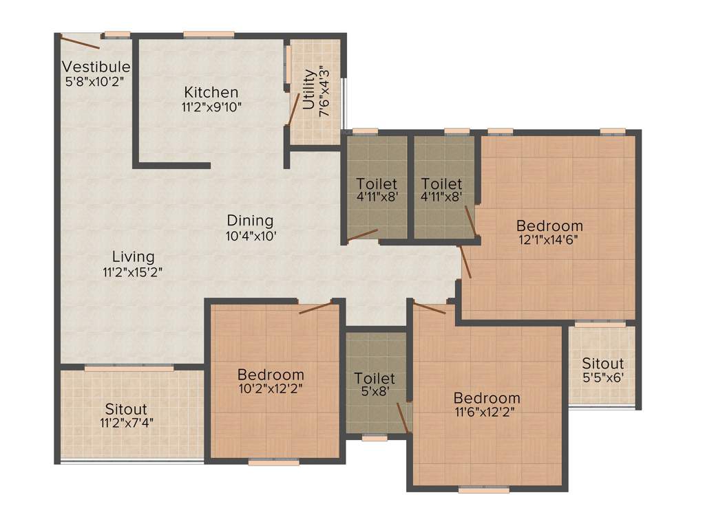 DSR Sunrise Towers (3BHK+3T (1,640 sq ft) 1640 sq ft)