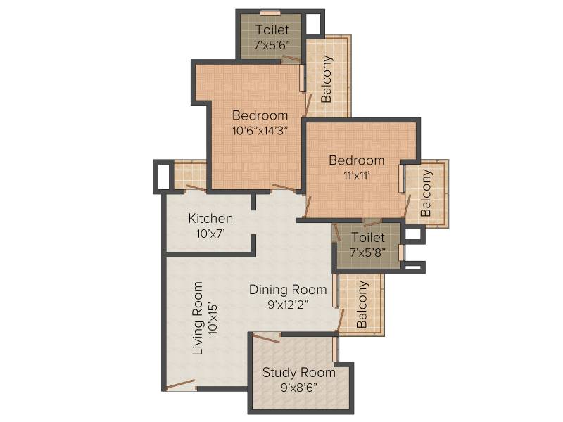 Unnati The Aranya (2BHK+2T (1,280 sq ft) + Study Room 1280 sq ft)