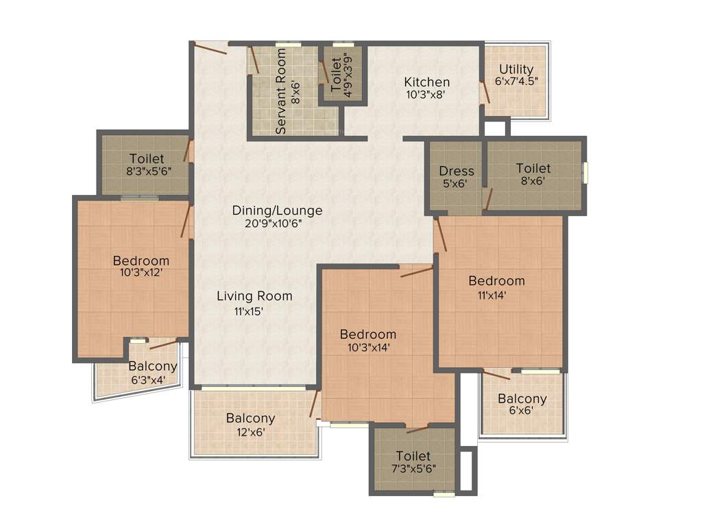 Mapsko Casa Bella (3BHK+3T (1,960 sq ft) Servant Room 1960 sq ft)