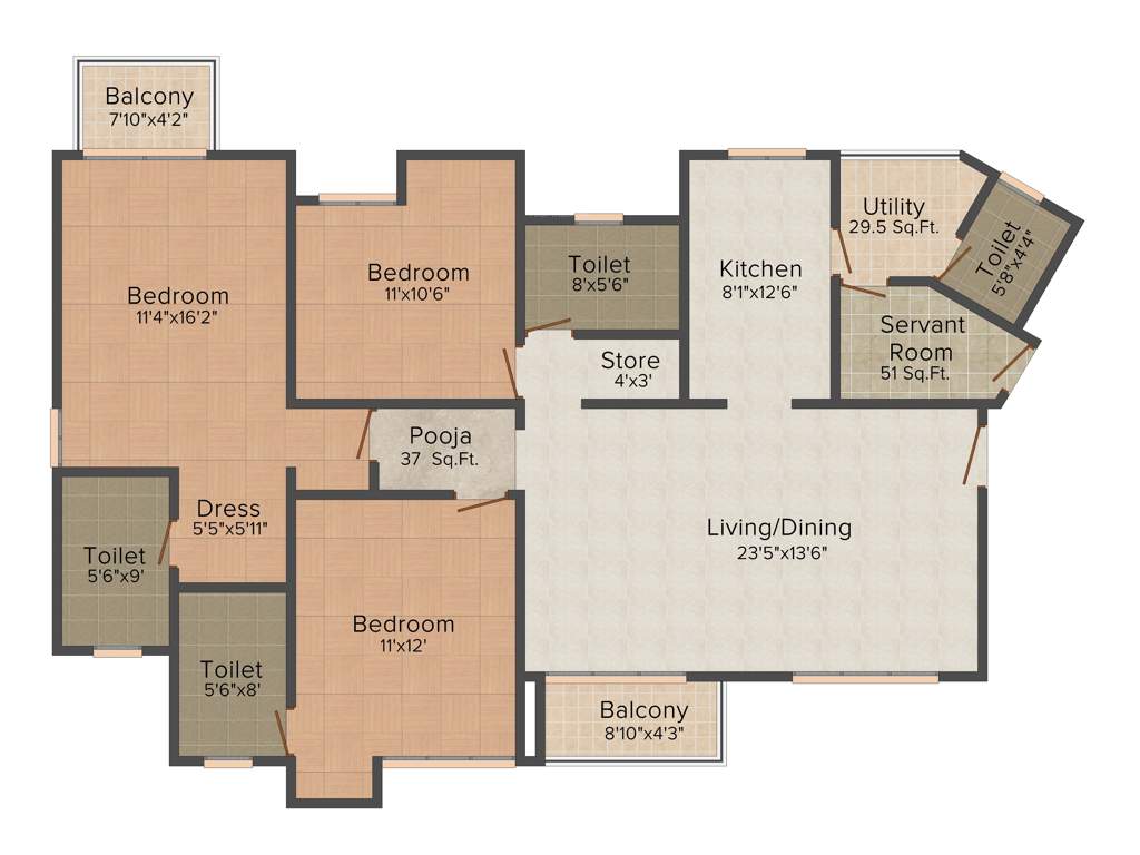 Jaypee Garden Isles (3BHK+4T (1,995 sq ft) + Servant Room 1995 sq ft)