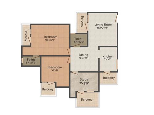 Earth Gracia (2BHK+2T (1,310 sq ft) + Study Room 1310 sq ft)