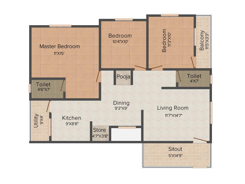 Vaastu Dew Flower (3BHK+2T (1,410 sq ft) + Pooja Room 1410 sq ft)