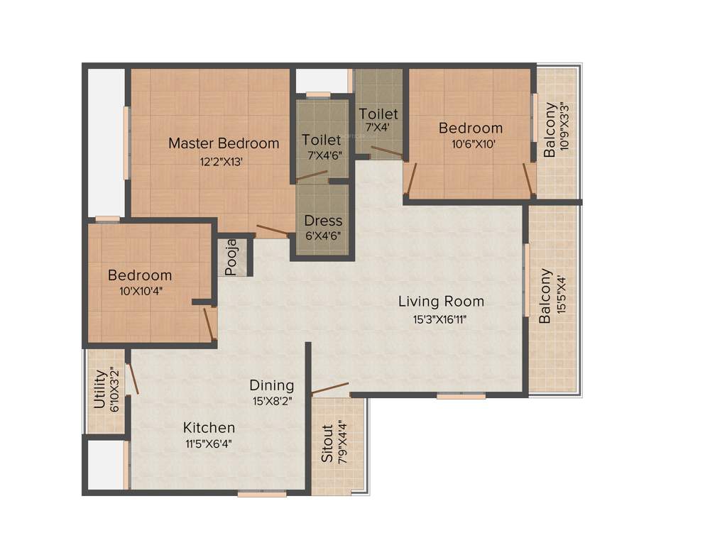 Vaastu Dew Flower (3BHK+2T (1,435 sq ft) + Pooja Room 1435 sq ft)